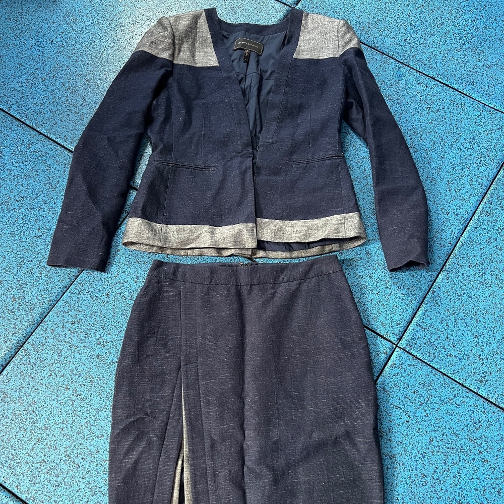 BCBG two tone denim skirt suit size M